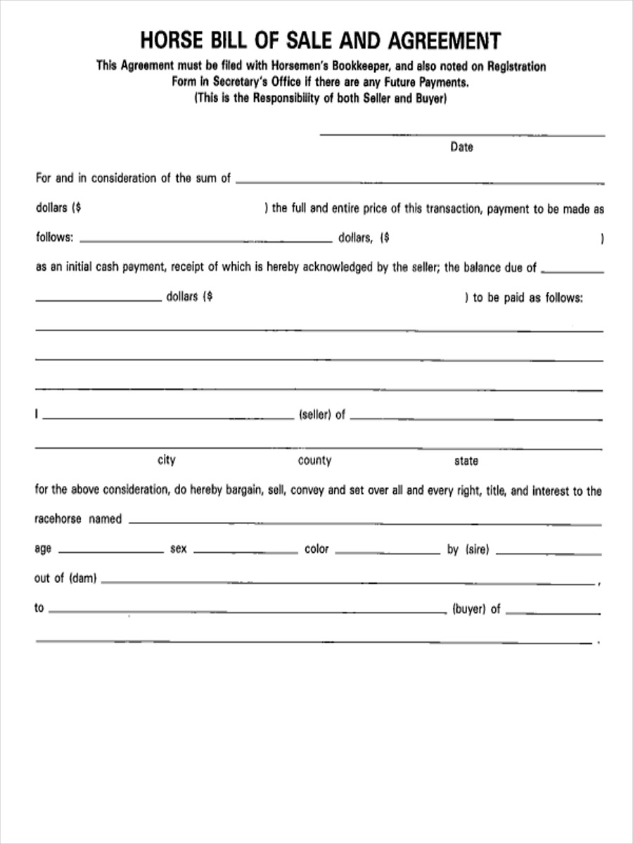 Free 5 Horse Bill Of Sale Forms In Pdf