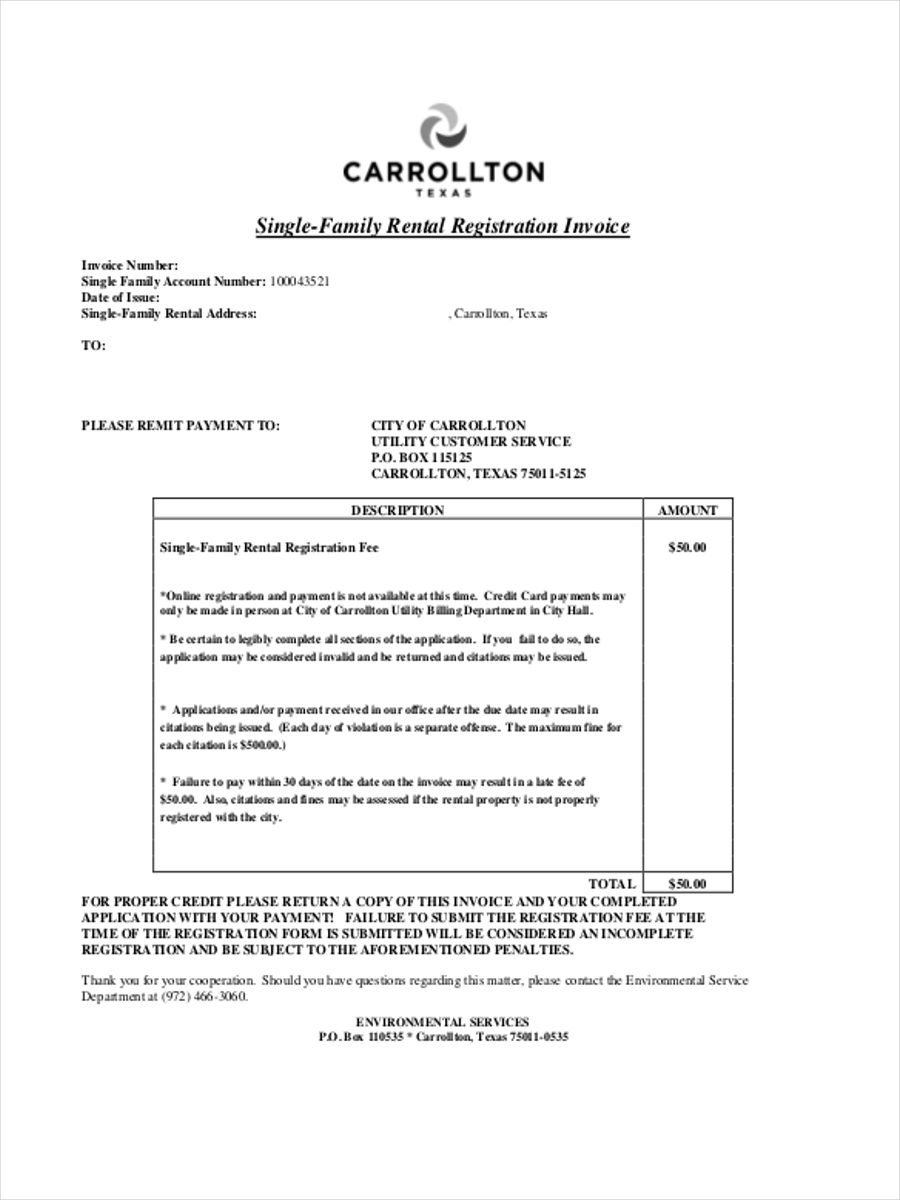 commercial property rental invoice template