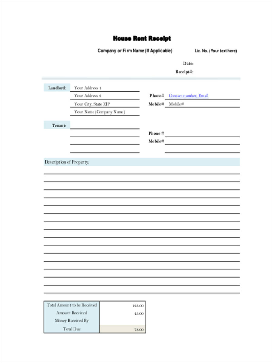 Mas form. Apartment monthly Rental Invoice.