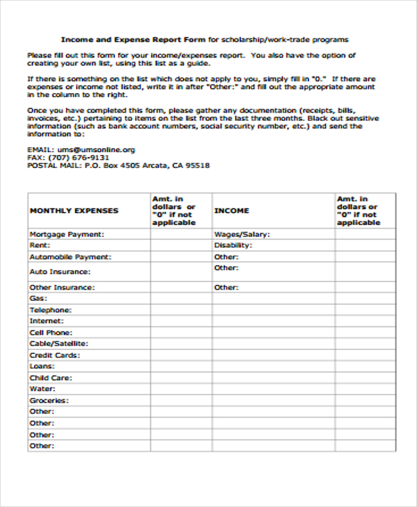 Free 10 Income And Expense Forms In Pdf Ms Word 9131