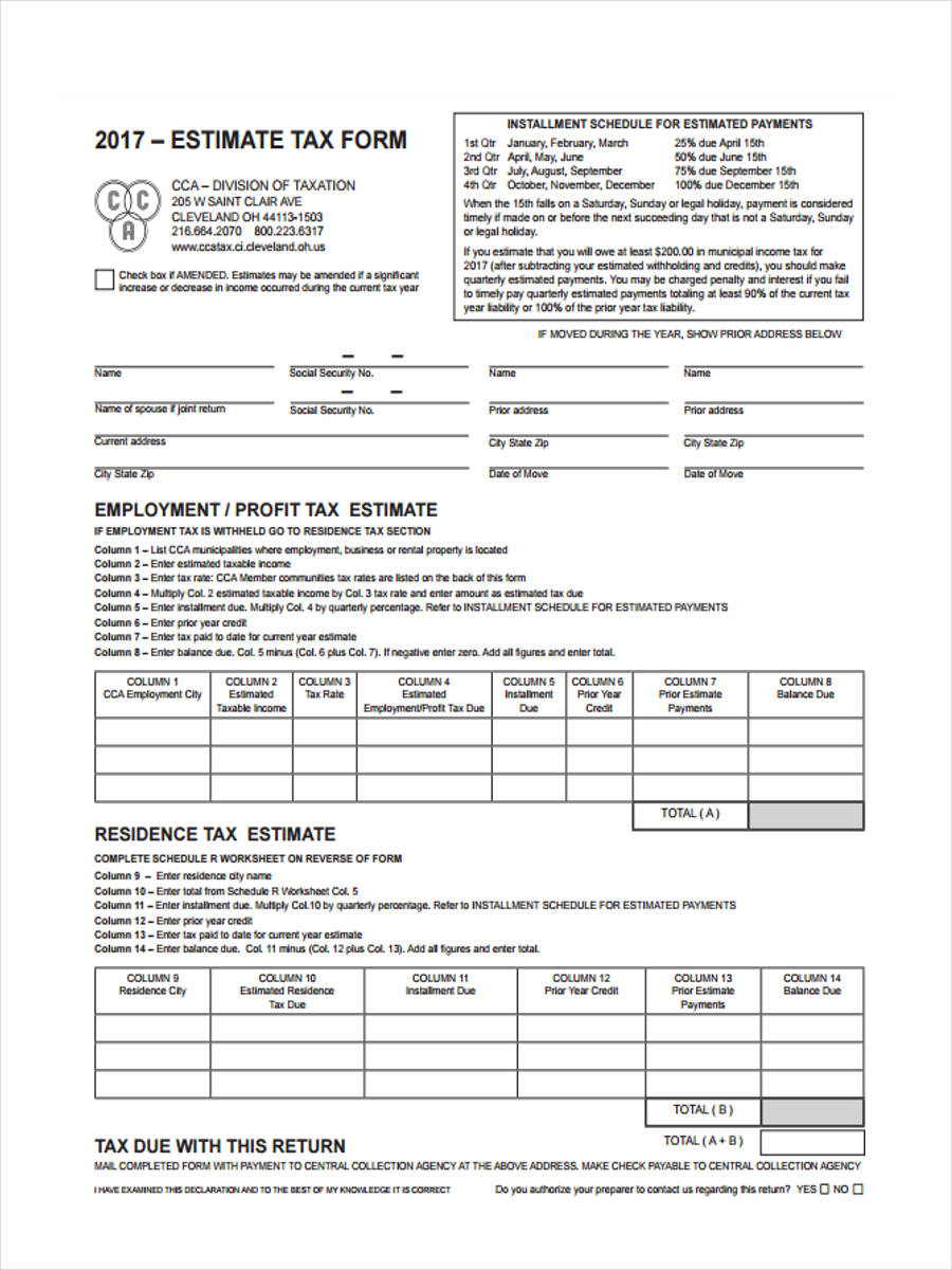 individual estimate form