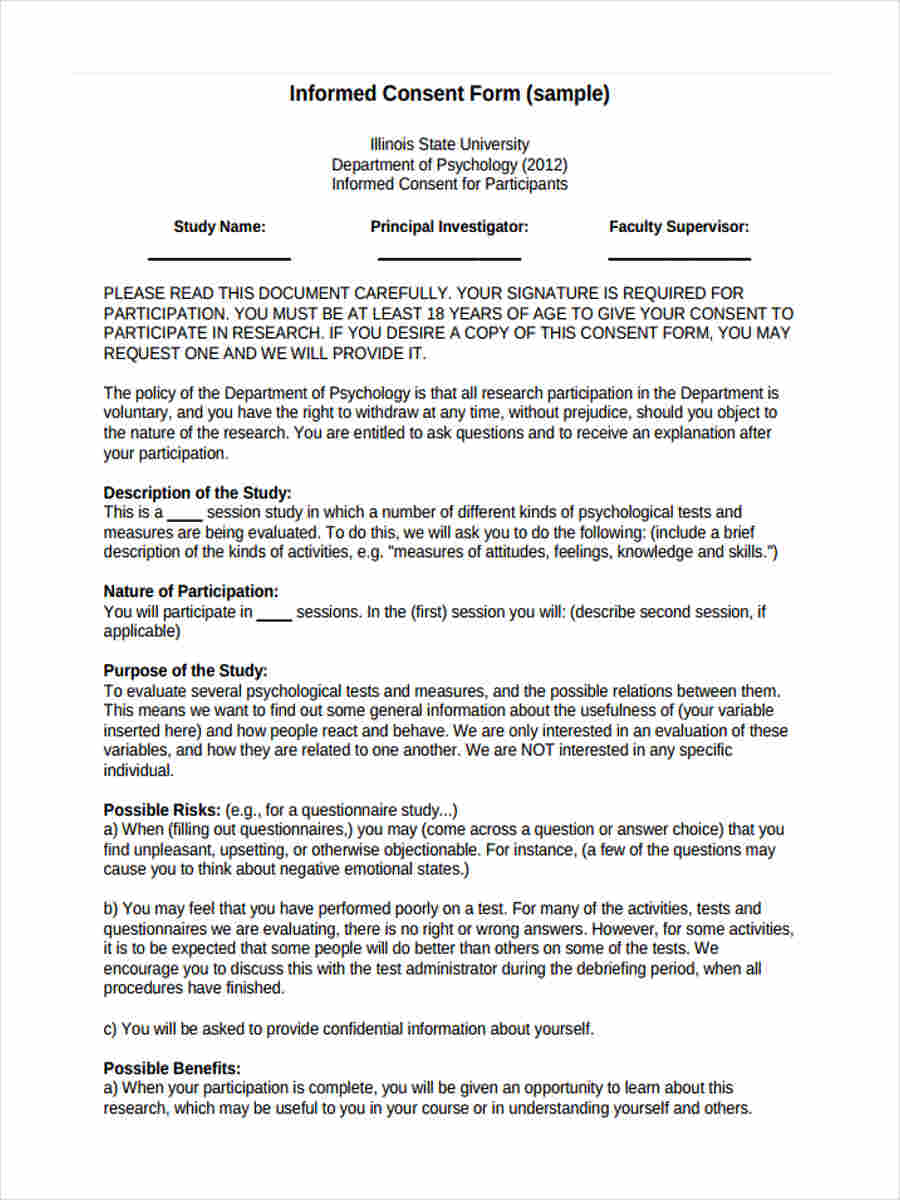 Sample Informed Consent For Psychological Assessment The Document