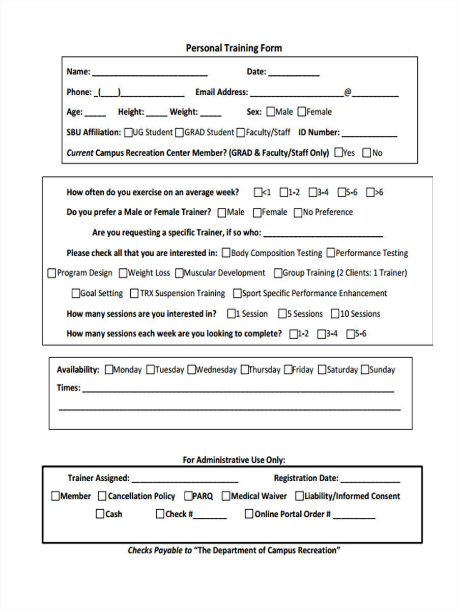 Printable Free Personal Training Assessment Forms Printable Forms