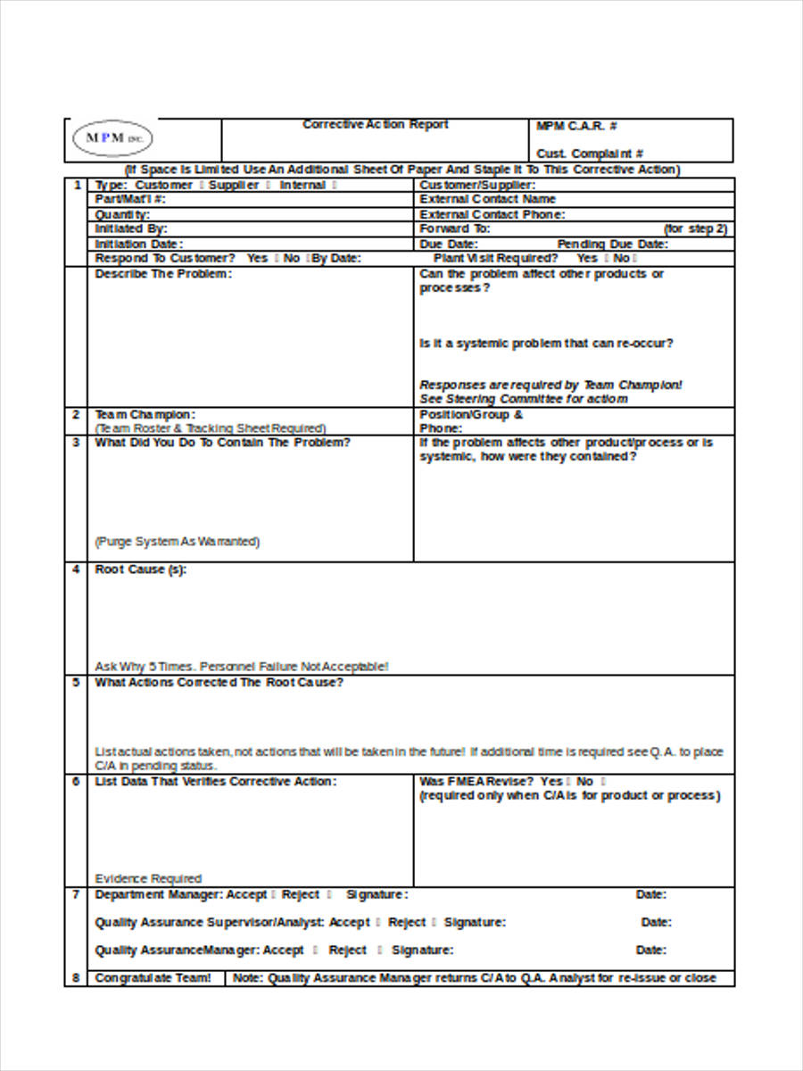Medical Corrective Action Plan Template Word