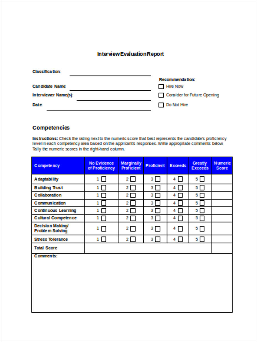 FREE 14 Interview Evaluation Forms In MS Word PDF Excel