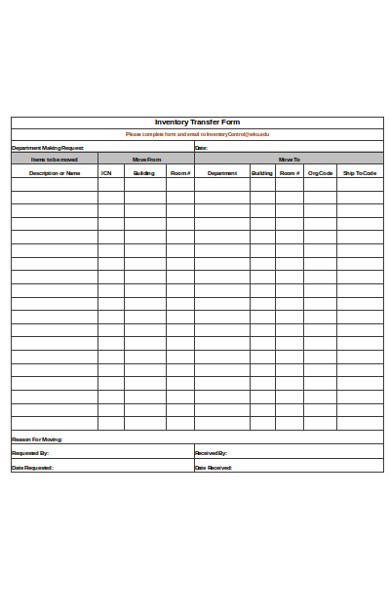 Free 6 Inventory Transfer Forms In Pdf Ms Word Excel 9877