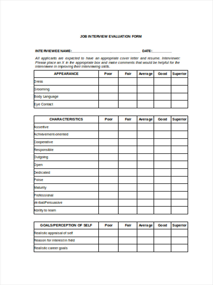 Interview Assessment Form Interview Performance Appraisal Images