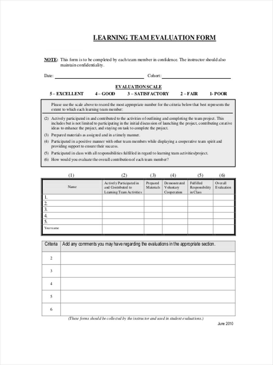 learning team evaluation form