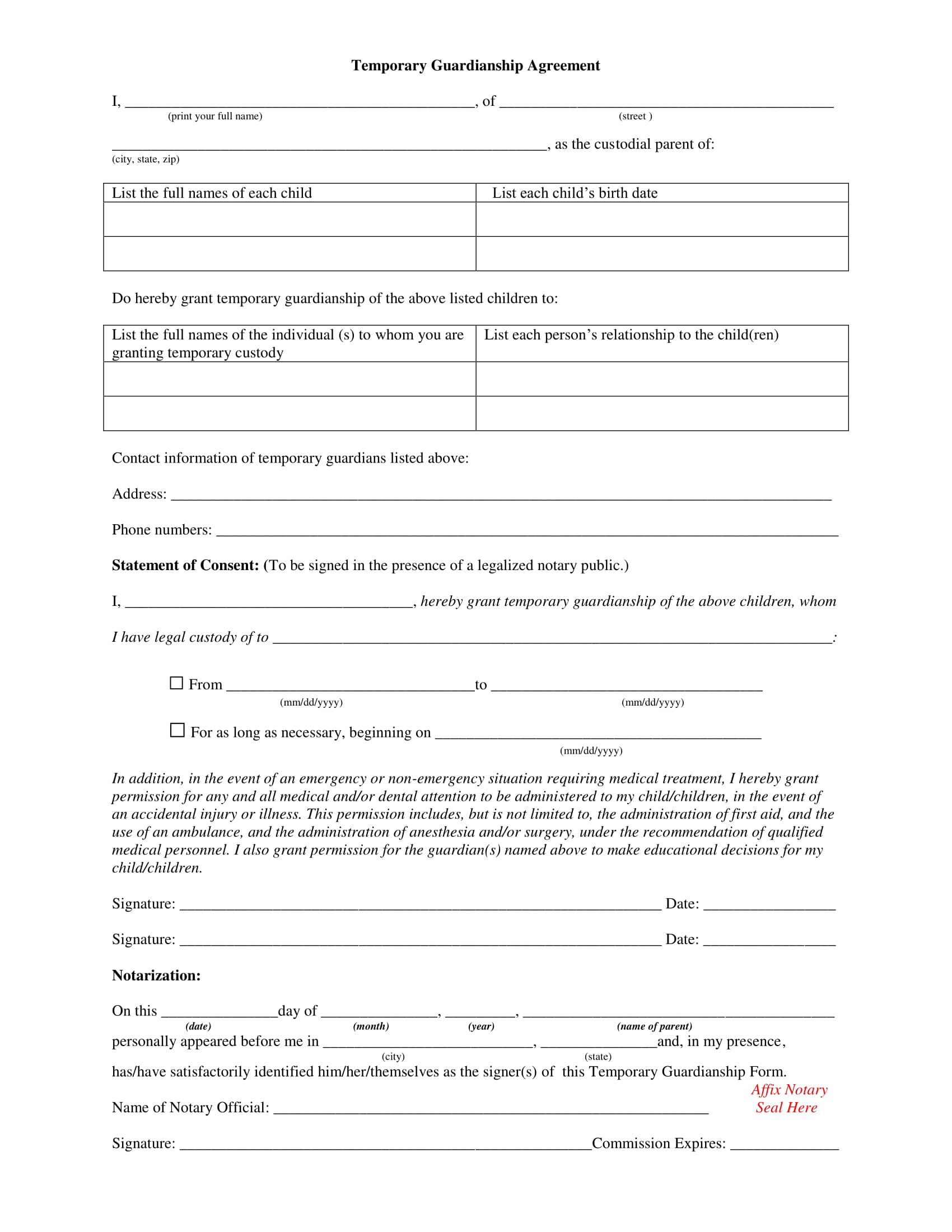 legal guardianship agreement form 1