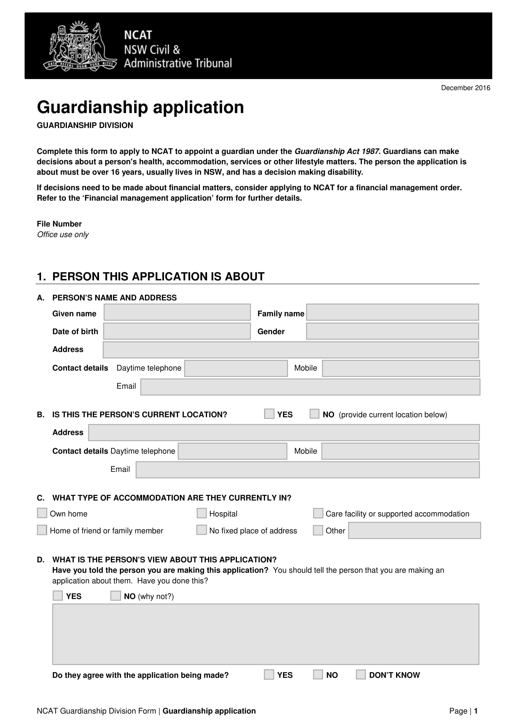 legal guardianship application form 1