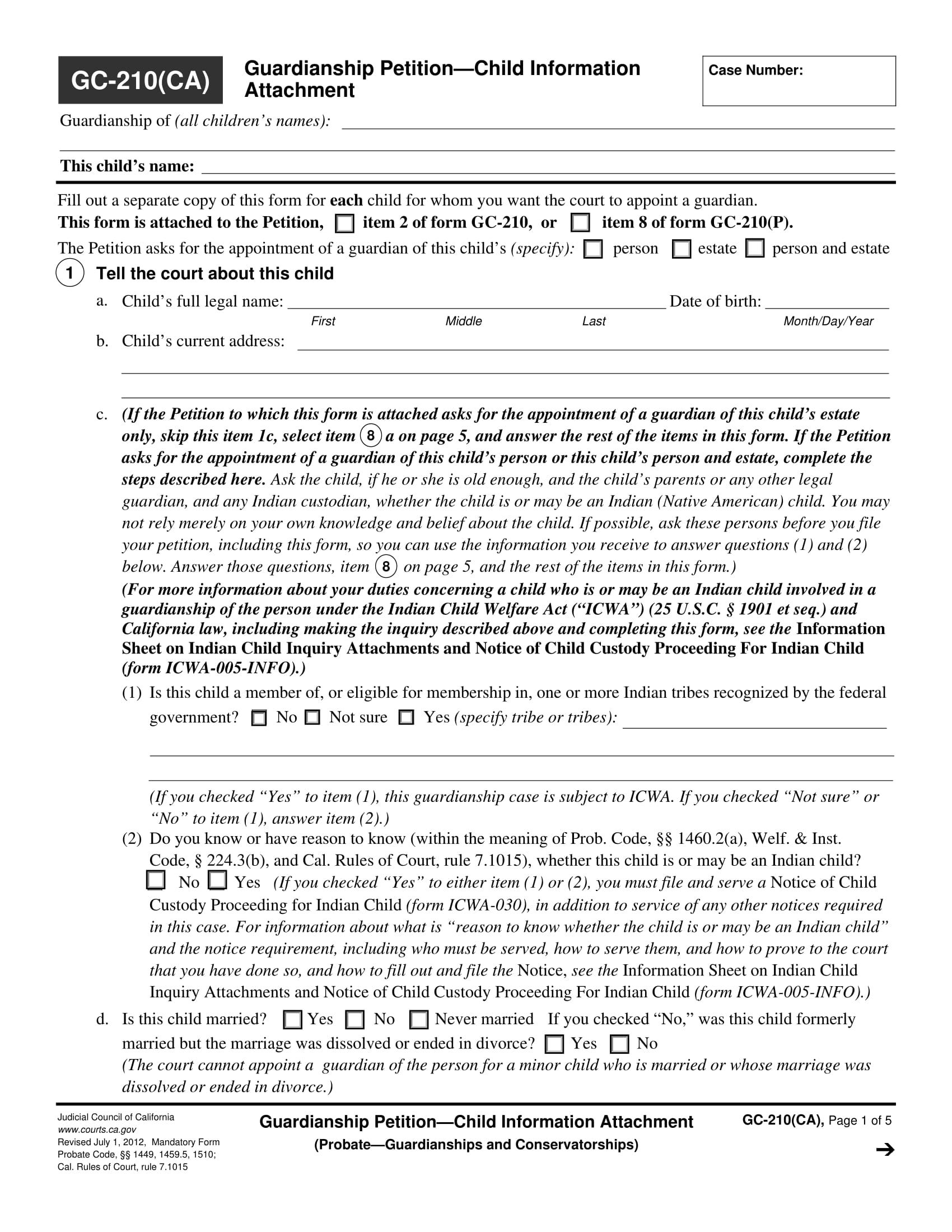 Fillable Guardianship Petition Form Nc Printable Forms Free Online