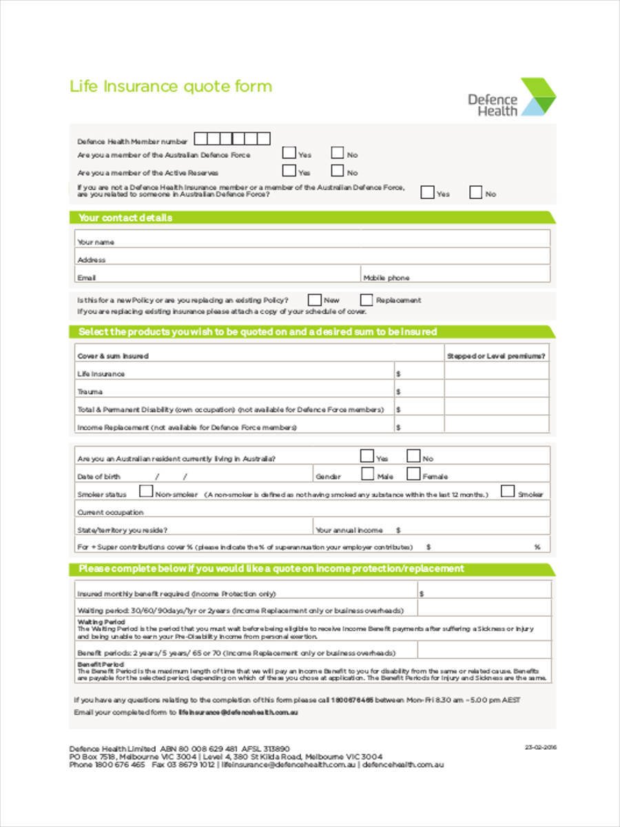 FREE 9+ Insurance Quote Forms in PDF