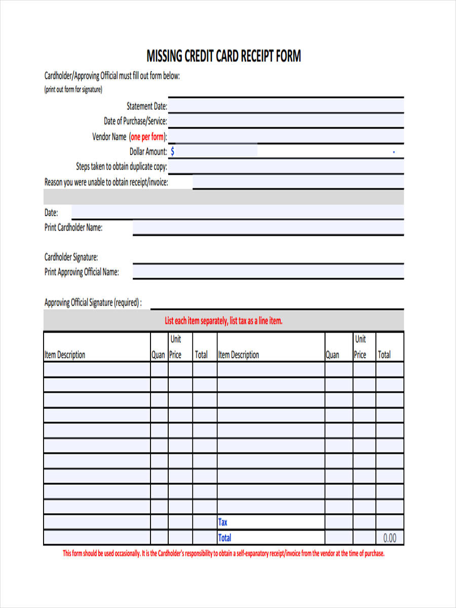 lost credit card receipt