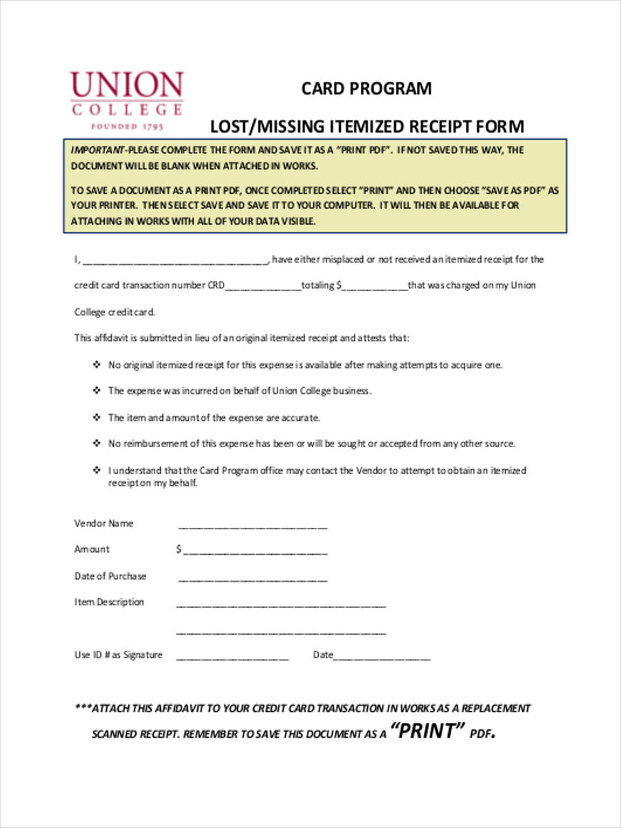 FREE 7+ Lost Receipt Forms in MS Word PDF Excel