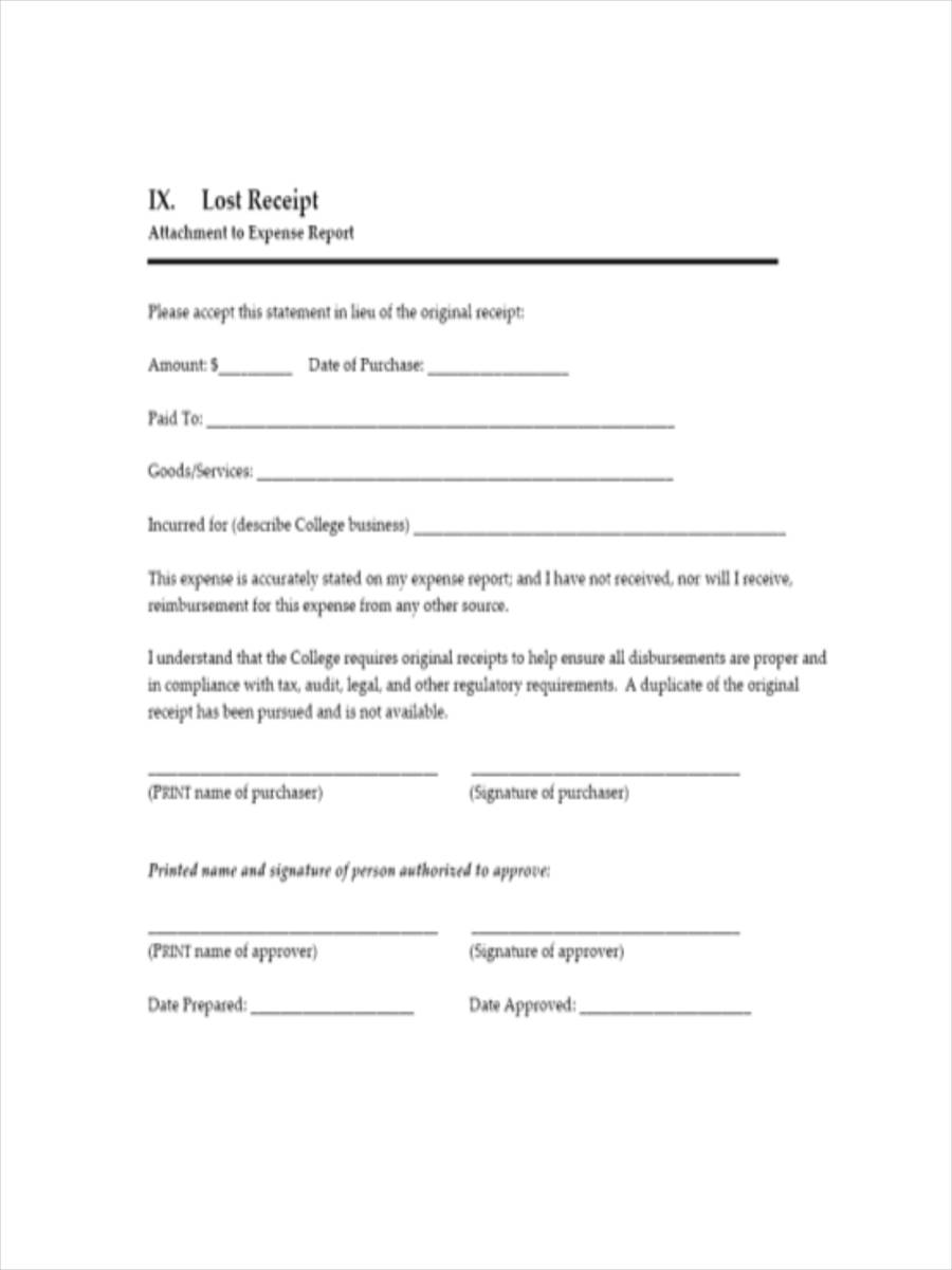 FREE 7 Lost Receipt Forms In MS Word PDF Excel