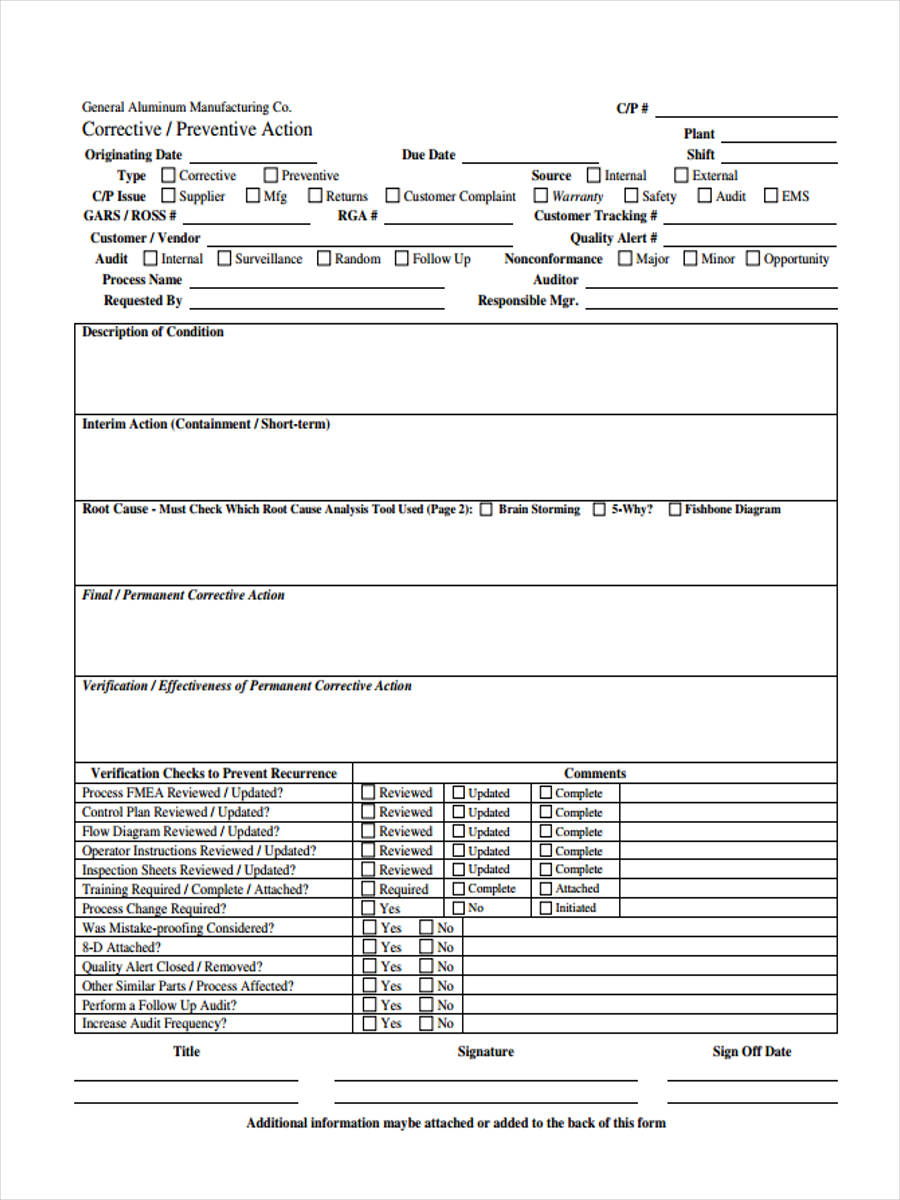 FREE 23+ Corrective Action Form Examples in PDF | MS Word | Excel