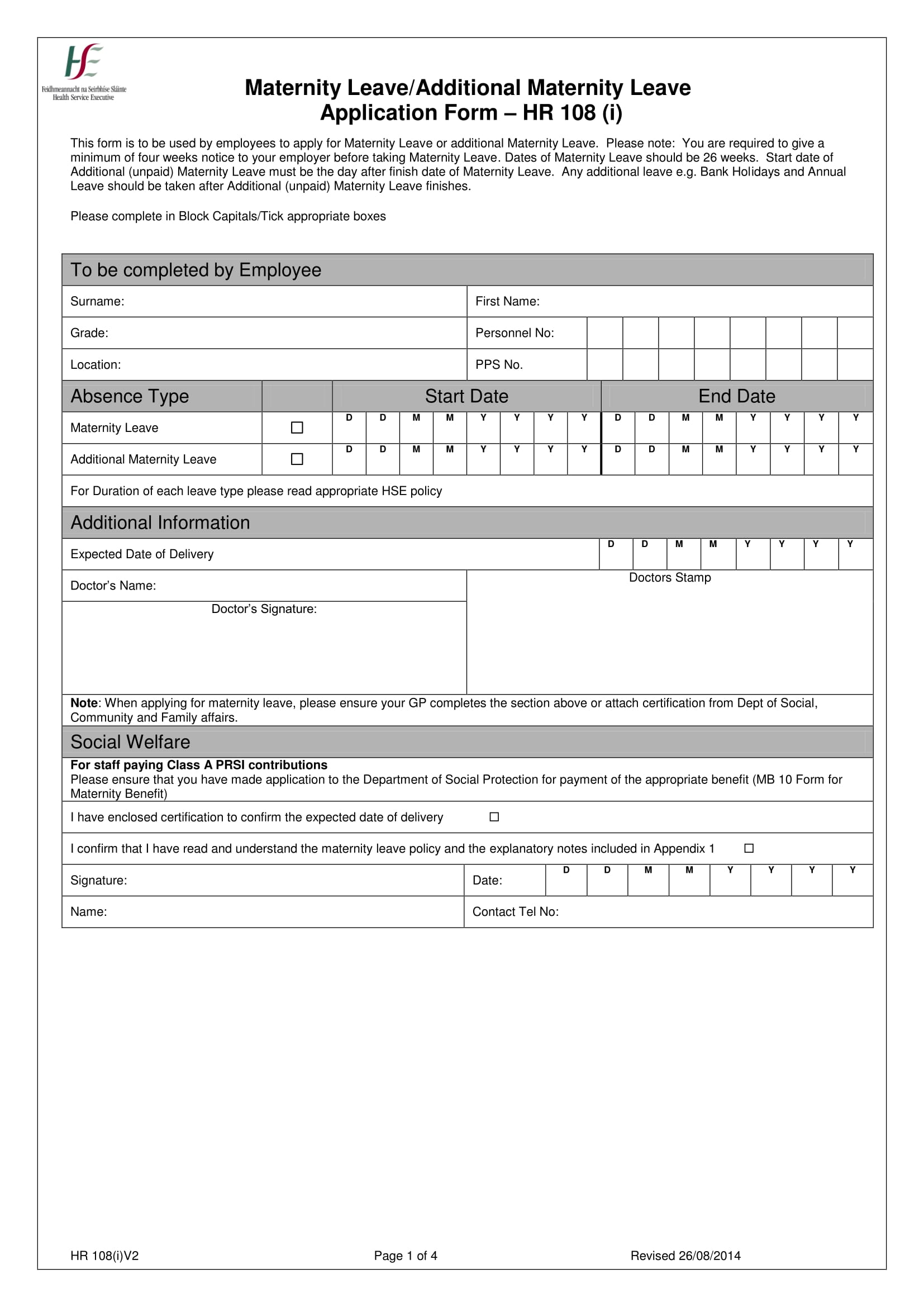 maternity leave application form 1