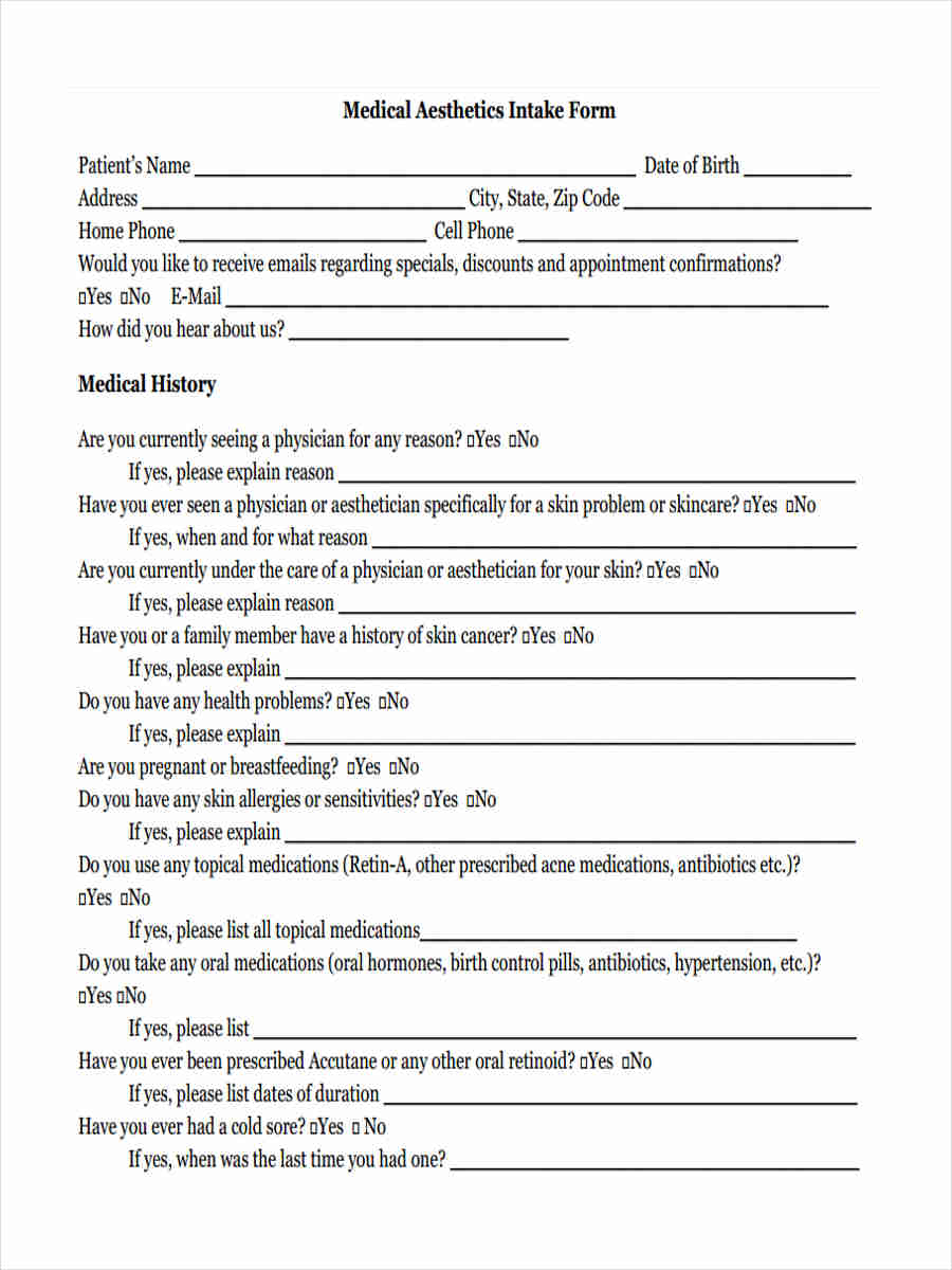 FREE 7+ Medical Intake Forms in PDF