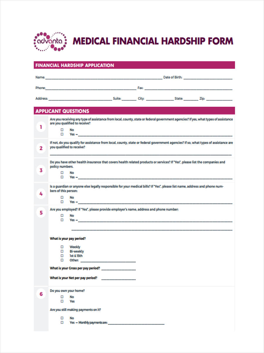 FREE 7 Financial Hardship Forms In PDF Ms Word