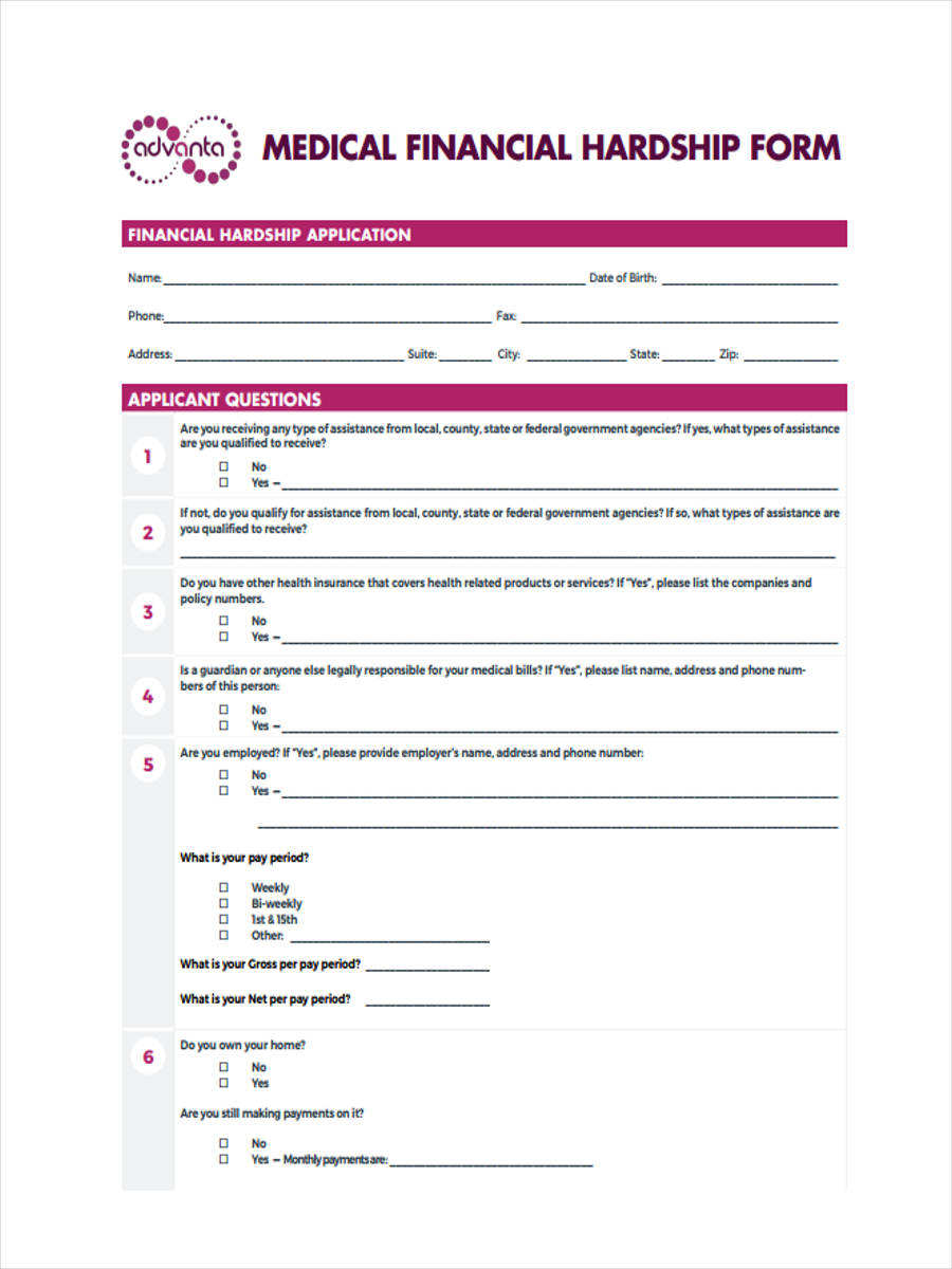 Free 7 Financial Hardship Forms In Pdf Ms Word 1905
