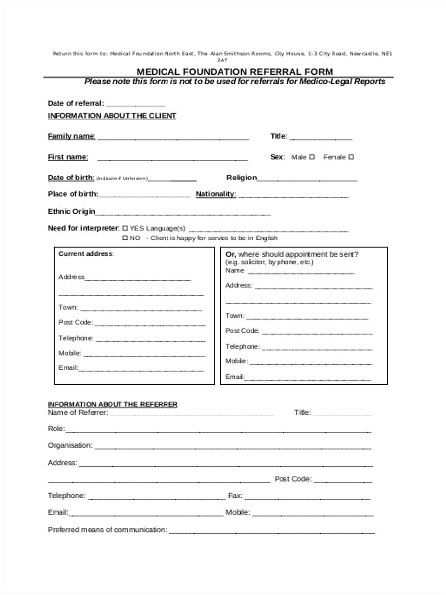 Printable Medical Referral Form Template 6939