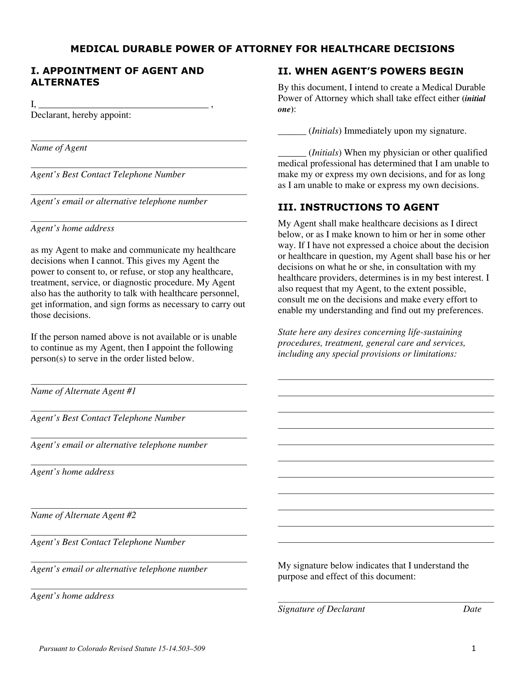 medical health care power of attorney form 1