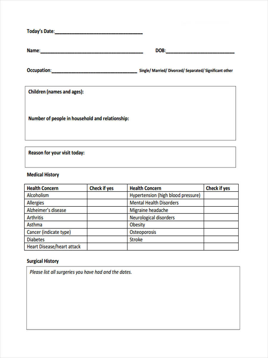 medical intake forms download free