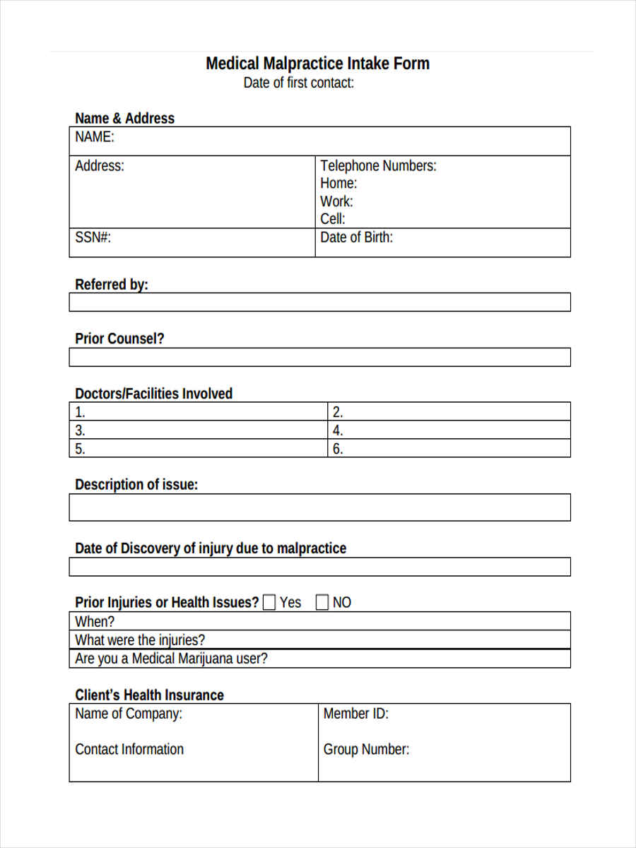 Free 7 Medical Intake Forms In Pdf 4524