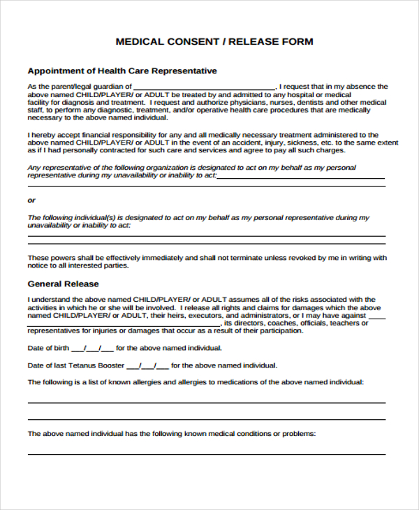 medical release consent form
