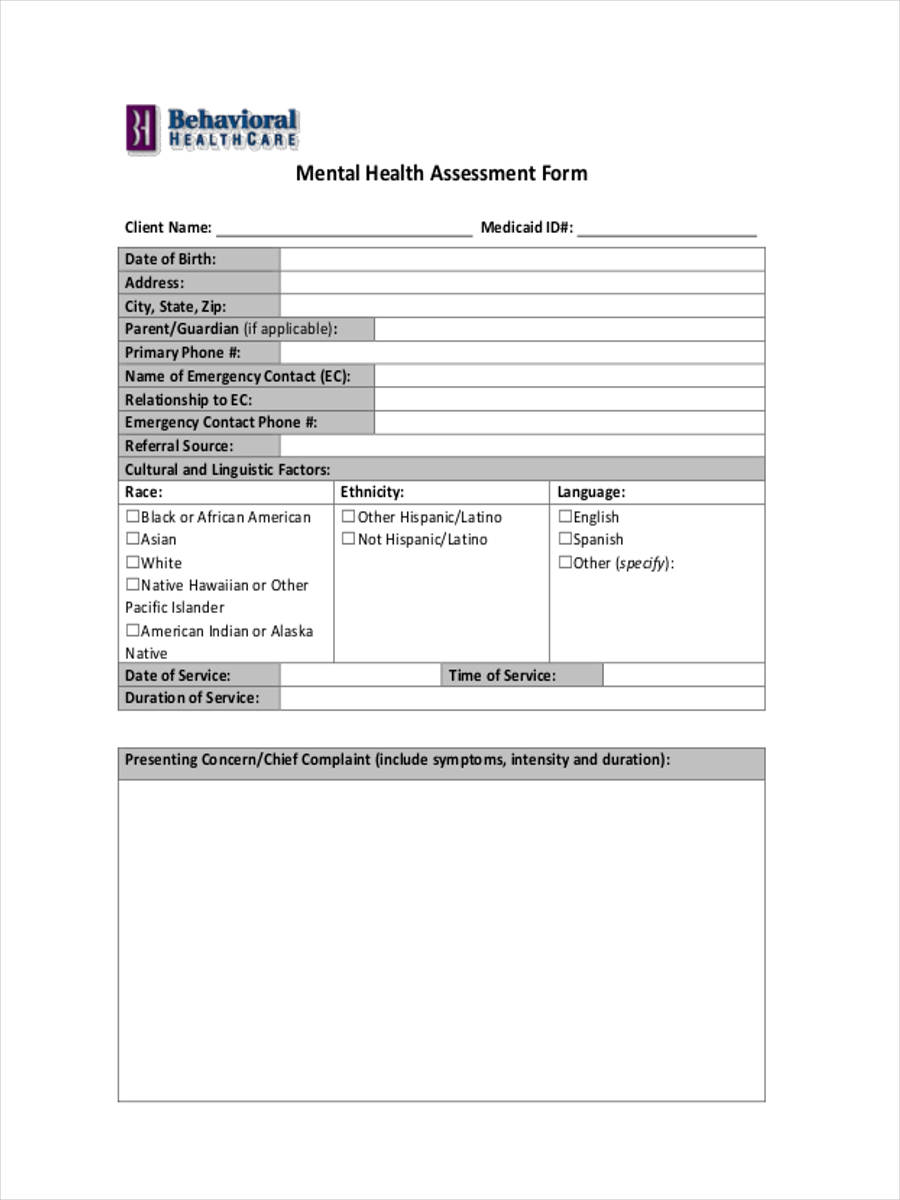 Mental Health Assessment Template Uk