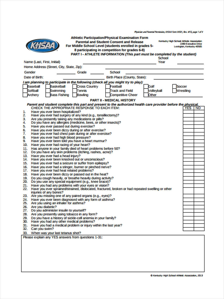 FREE 5 School Physical Forms In PDF