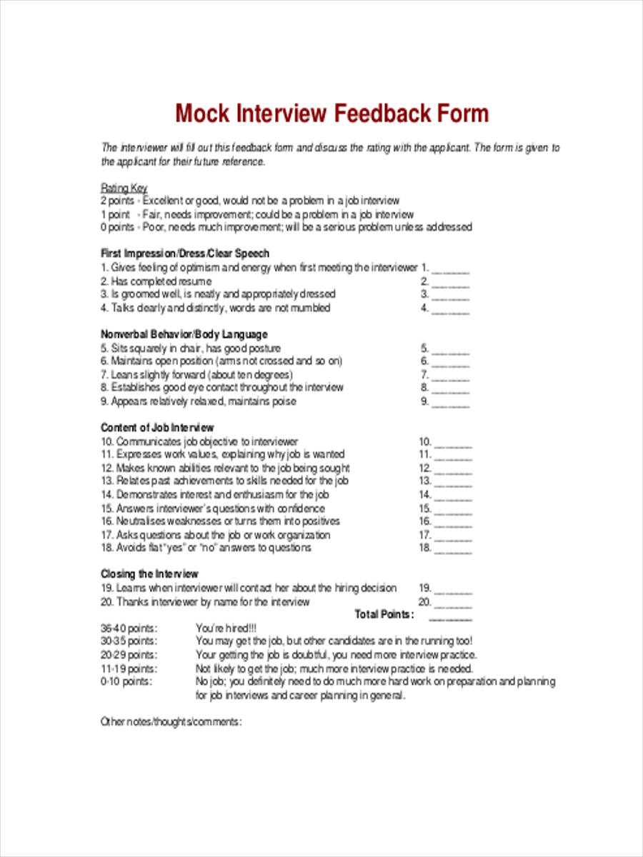 FREE 20+ Interview Feedback Form Examples in PDF | MS Word