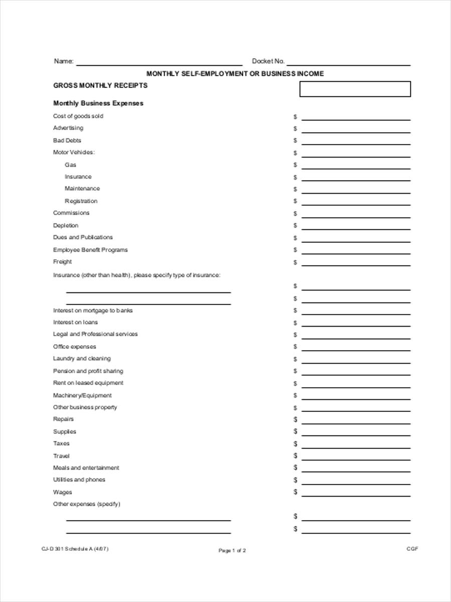monthly financial statement form