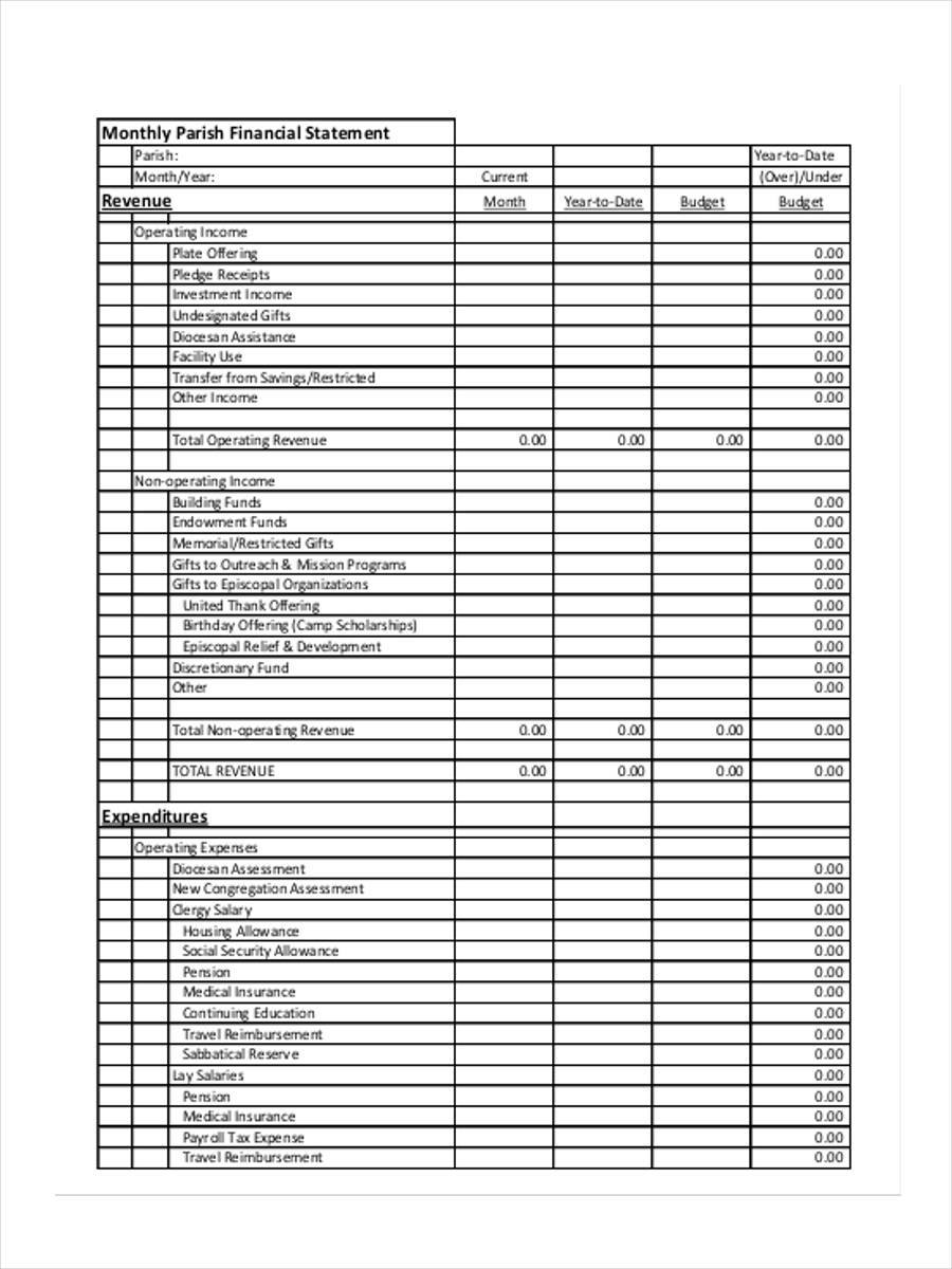 monthly financial statement