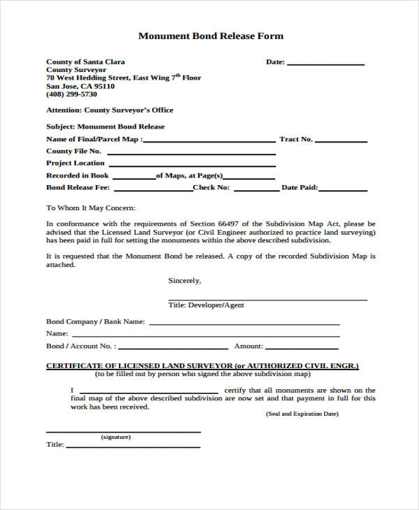 Monument Bond Release Form