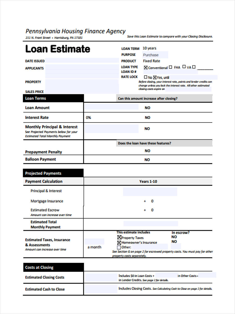 mortgage loan estimate
