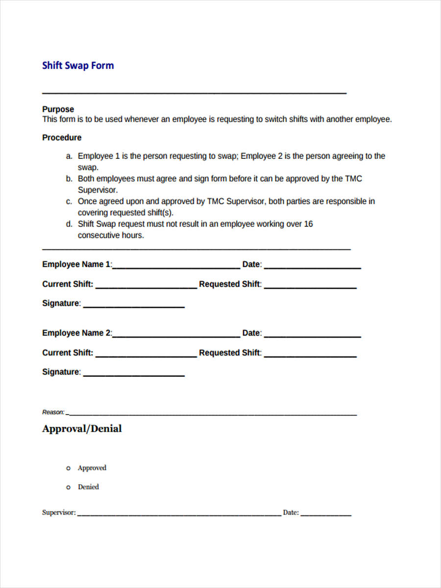 Printable Shift Change Request Form Portal Tutorials