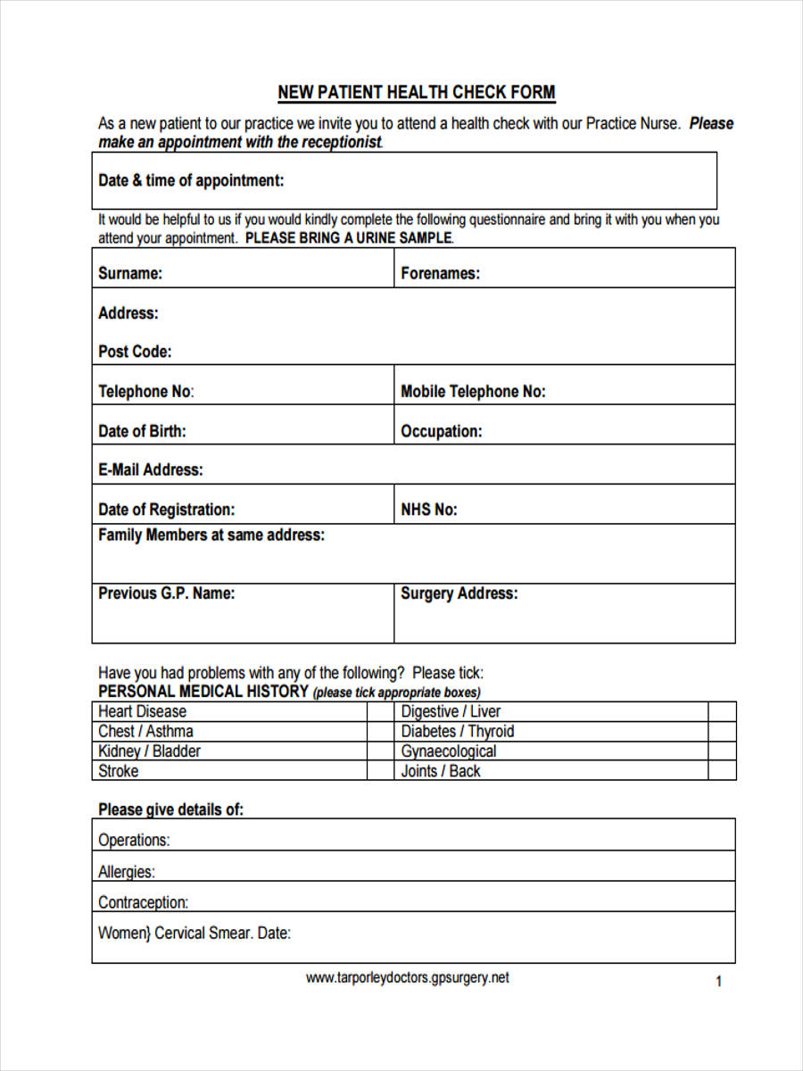 new patient health check from