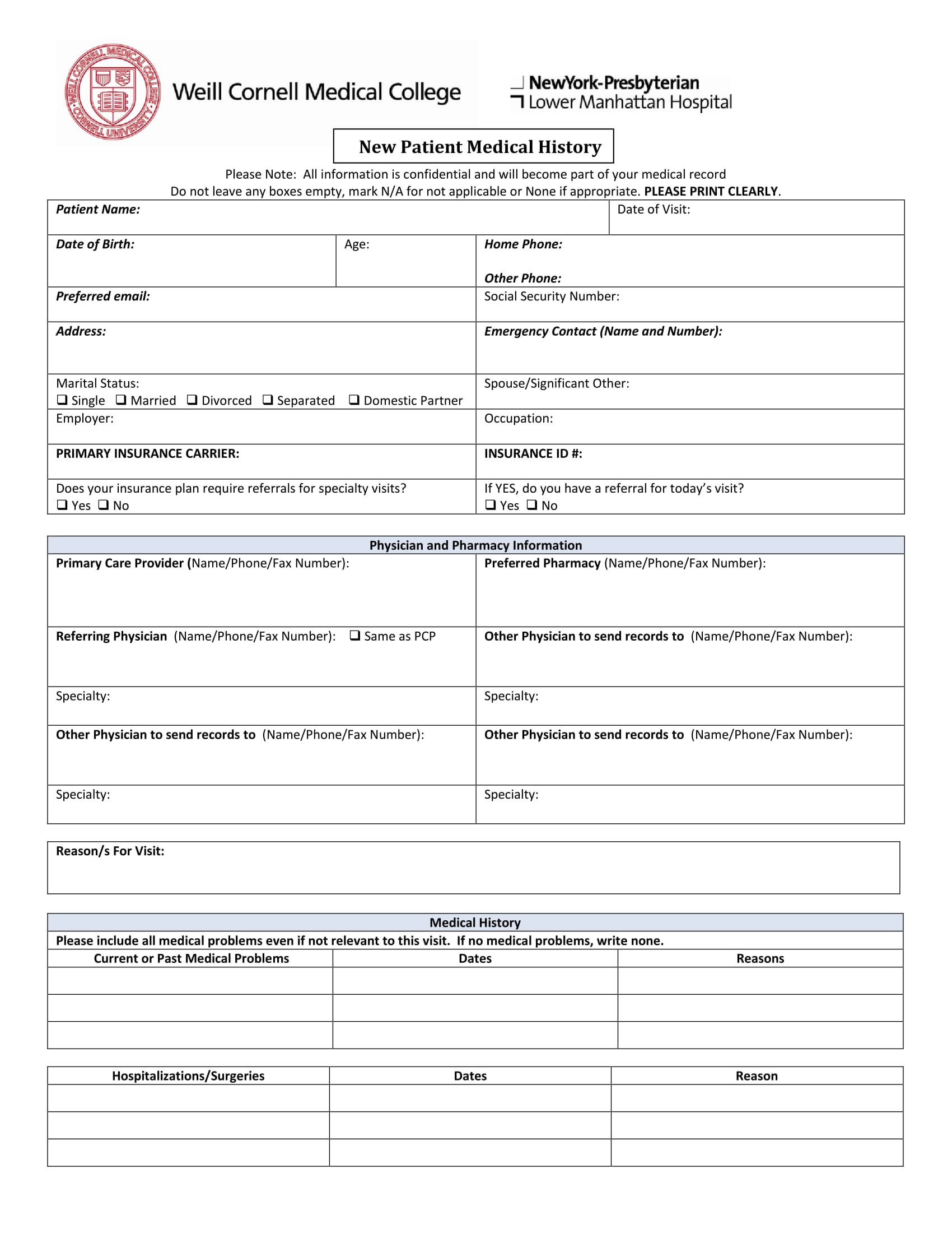 new patient medical history form