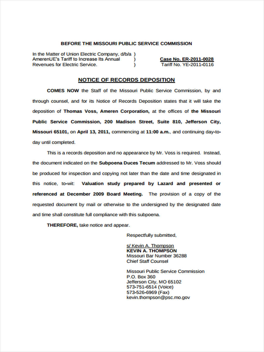 notice of records deposition