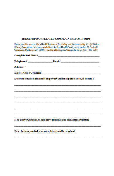 patient complaint report form