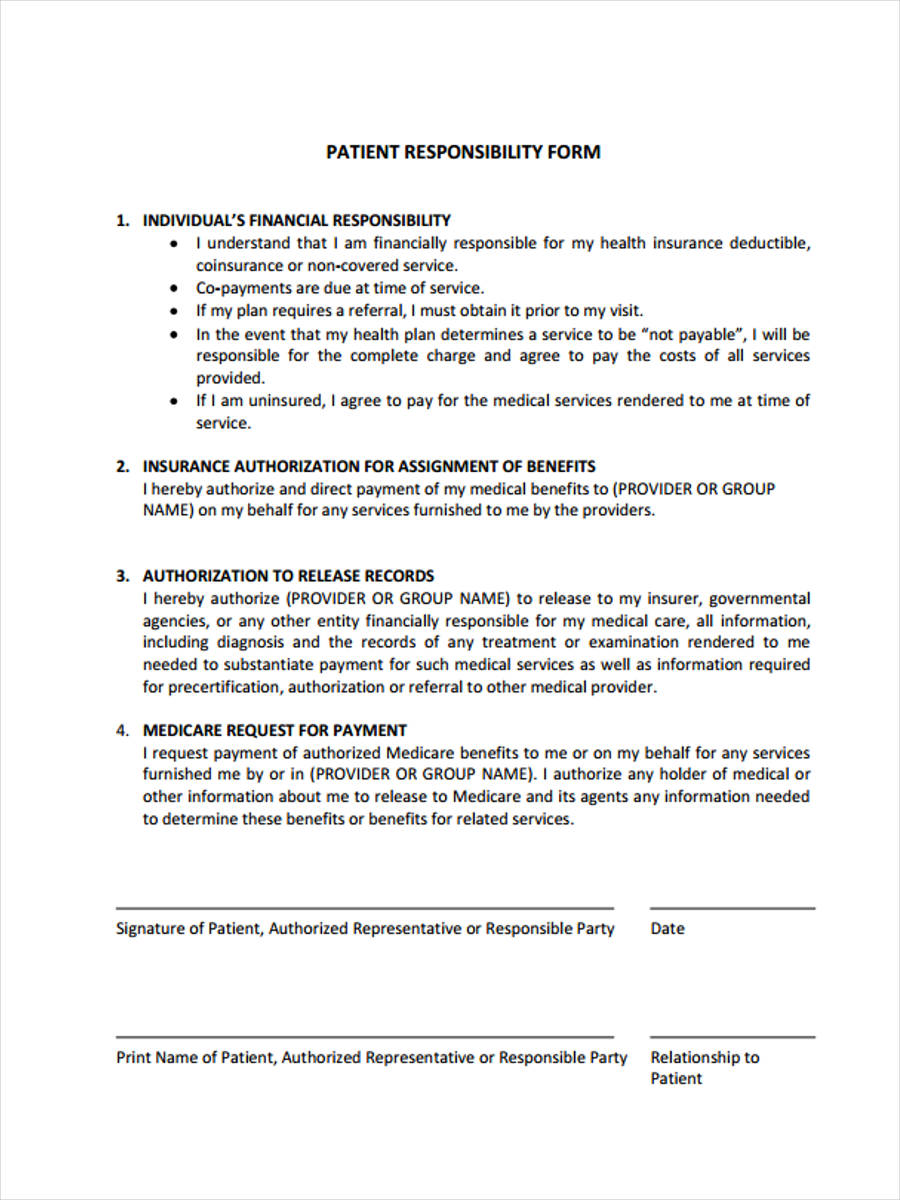 Printable Medical Patient Financial Responsibility Form Template