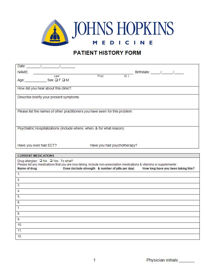 patient medical history form