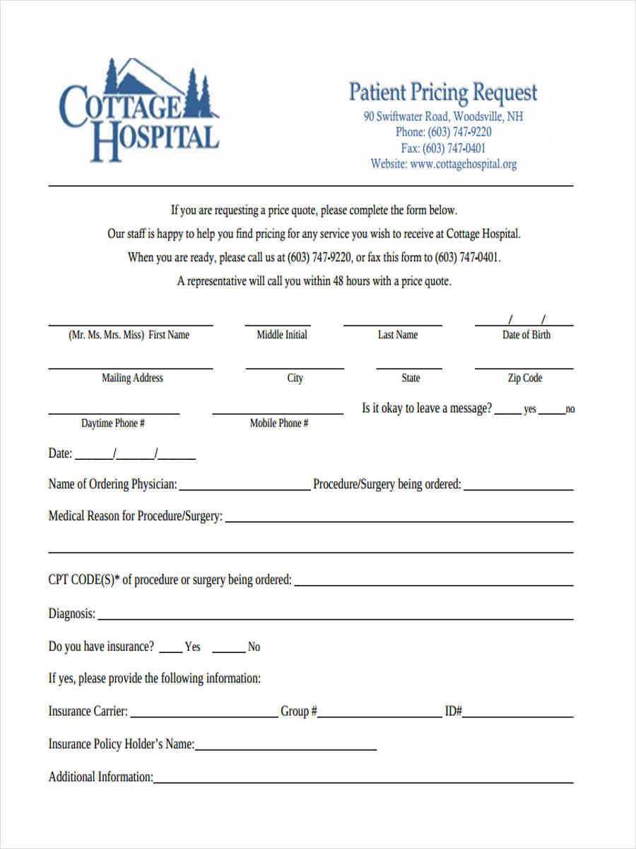 patient price request form
