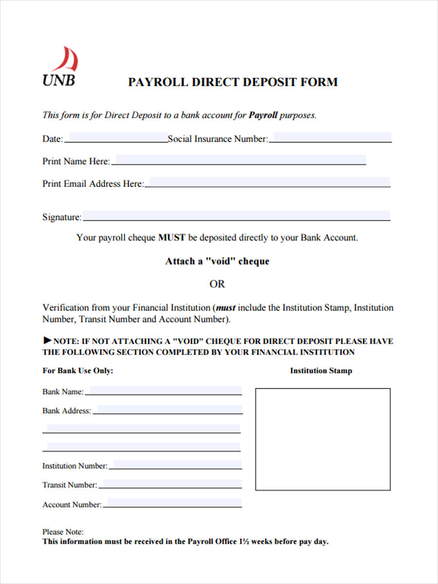 payroll direct deposit form