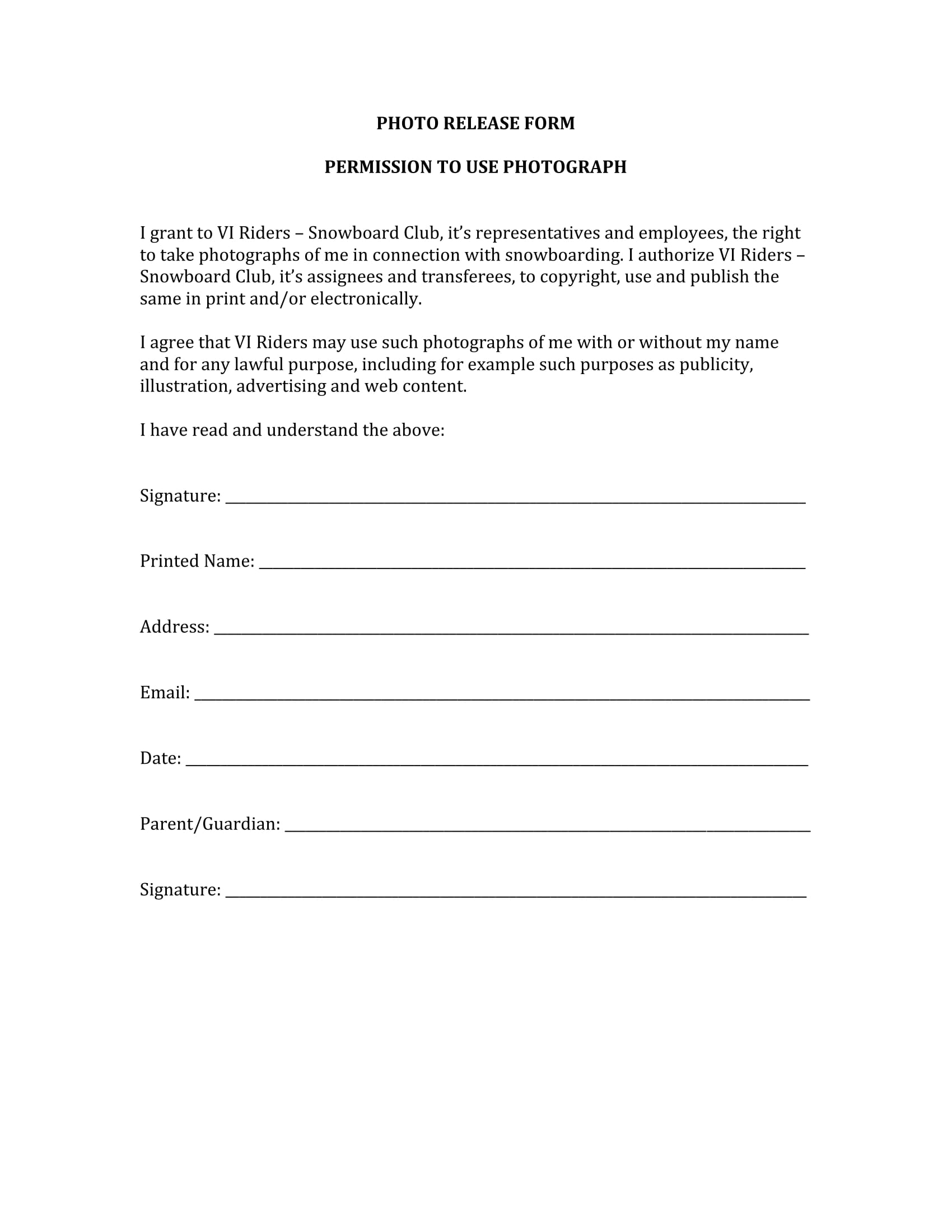 Photography Print Release Form Template Free Classles Democracy