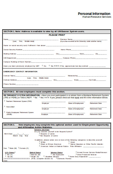 personal information form