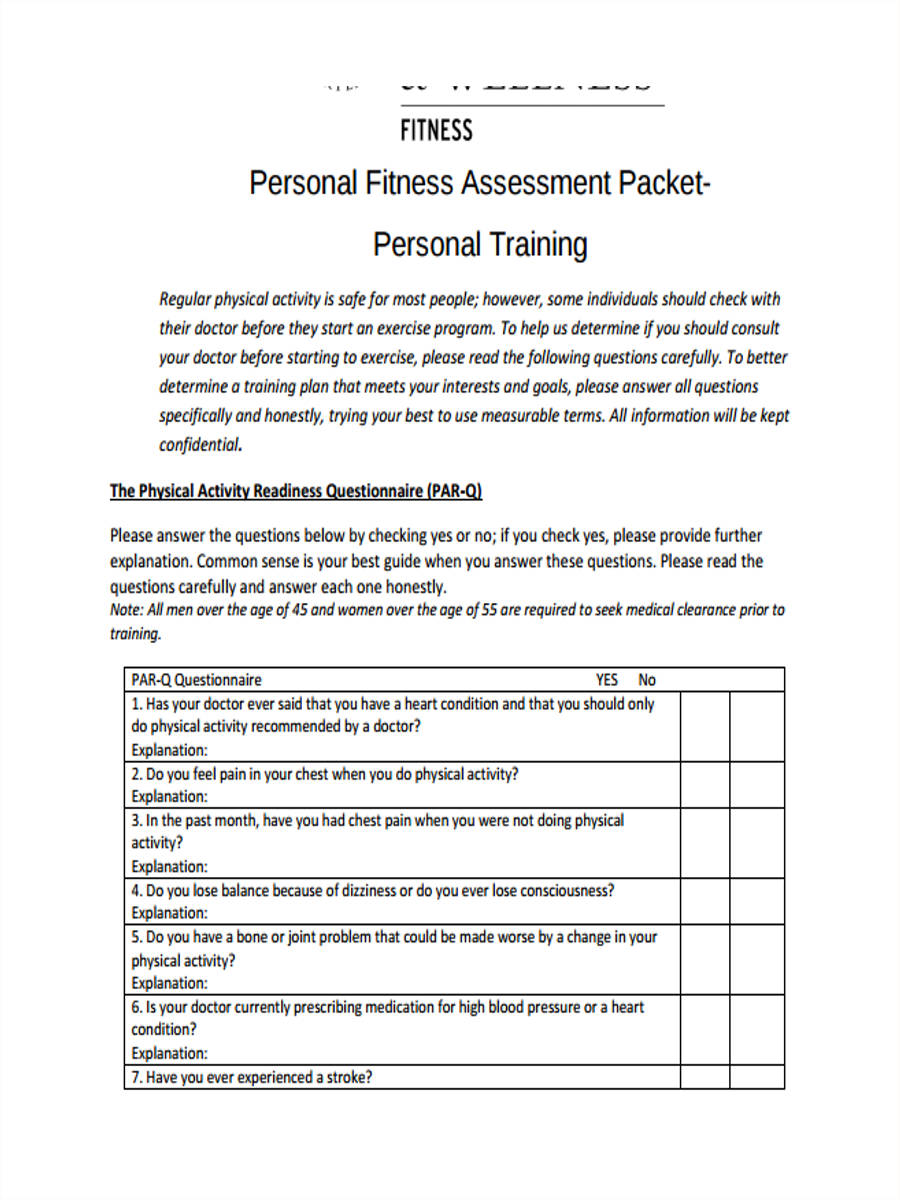 FREE 5+ Personal Training Assessment Forms in MS Word PDF