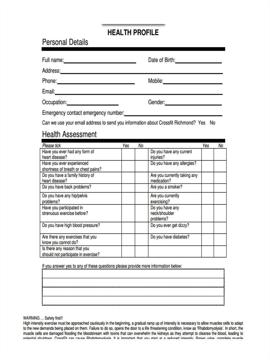FREE 5+ Personal Training Assessment Forms in MS Word PDF