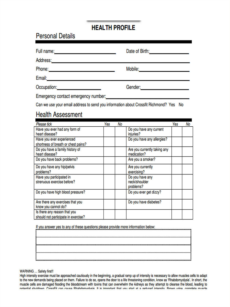 FREE 5 Personal Training Assessment Forms In MS Word